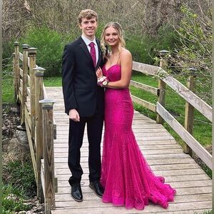 Raspberry prom gown.  Alyce Paris.